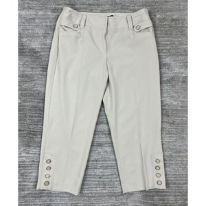 Larry Levine Pants Womens 4P Beige Capri Stretch‎ Button Casual